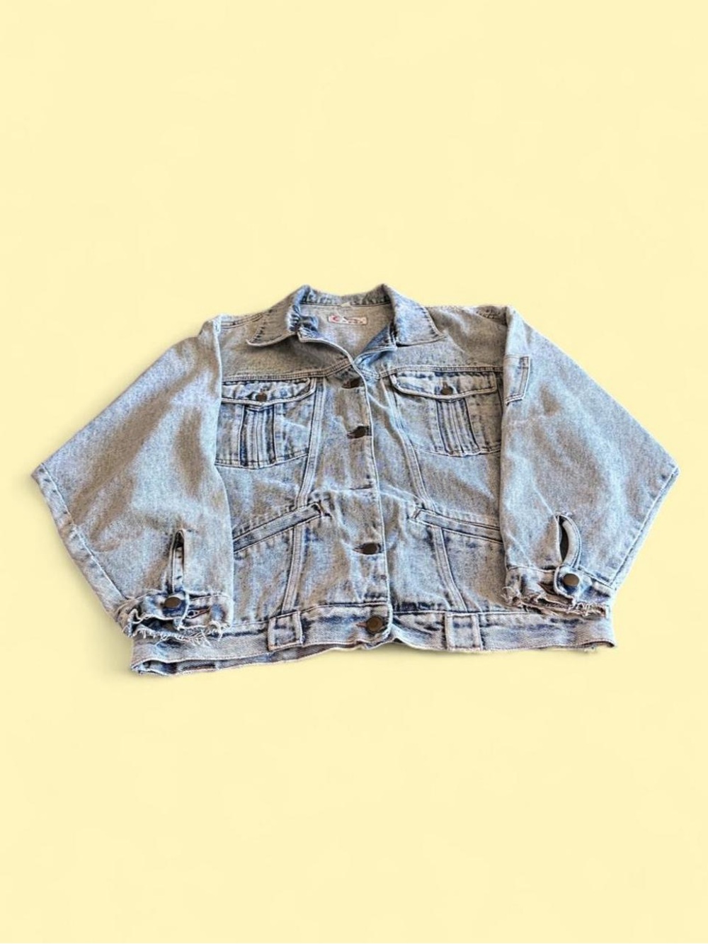 Vintage 80s Acid Wash Denim Jacket Distressed Trucker Women’s XL Men’s L